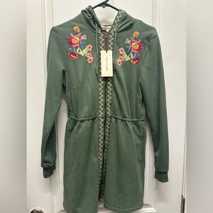 NWT Solitaire Zip Up embroidered hoodie sweater jacket size med